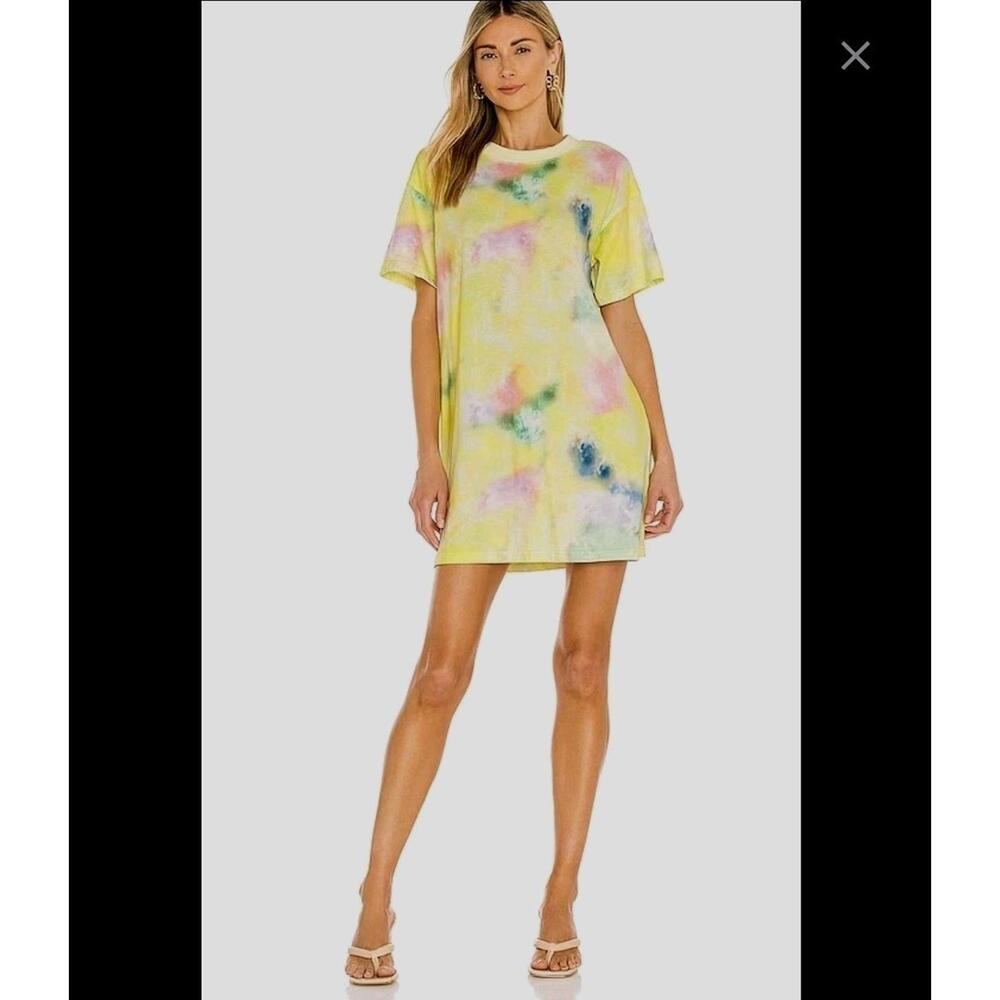 Alice + Olivia Womens Tie Dye T-Shirt Dress Yellow Size XS Minimal Fun READ